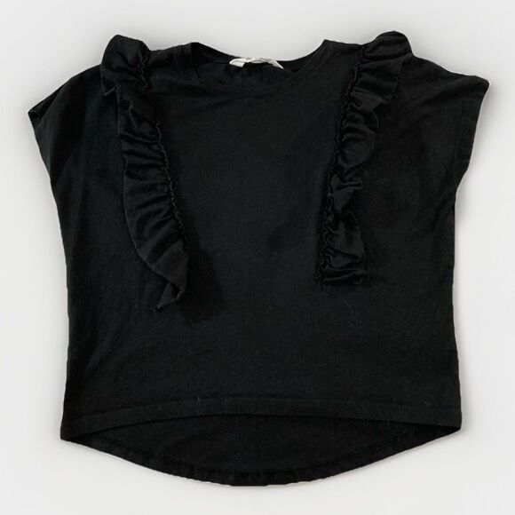 H&M Girls 8-10 Black Sleeveless Jersey Top Ruffle Flounce Trim Cute Shirt - Picture 1 of 6